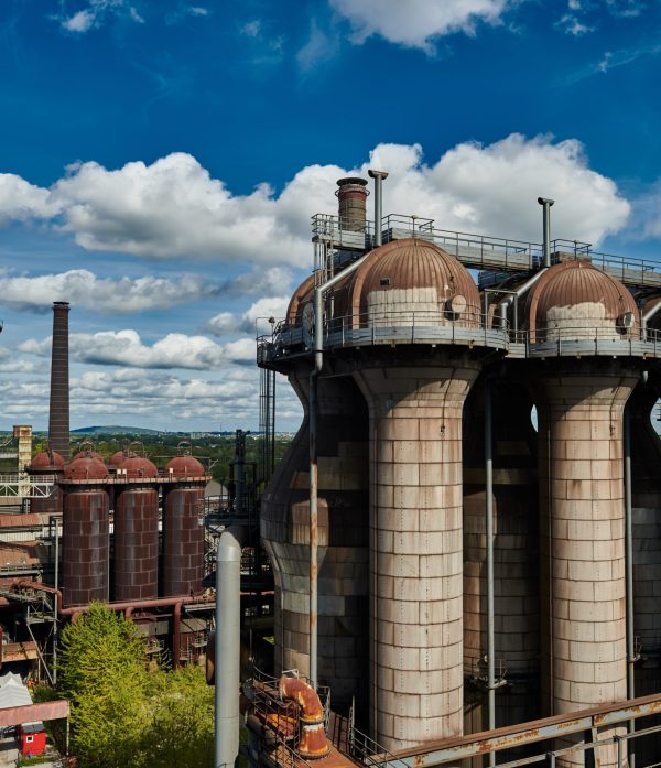 Industrial factory in Duisburg, Germany. Public park Landschaftspark, landmark and tourist attraction.